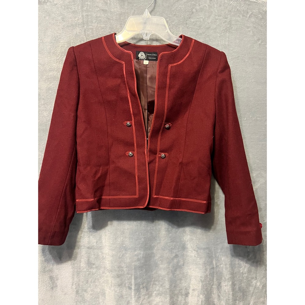 Vintage Burgundy Wool Cropped Jacket Japan Military Romantic Equestrian Small